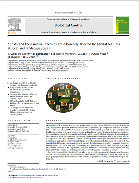 Aphids and their natural enemies are differently affected by habitat features at local and landscape scales